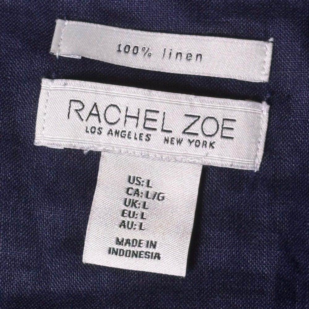 Rachel Zoe Navy Blue 100% Linen Button Down Shirt Womens Large Oversized Summer - Picture 2 of 10